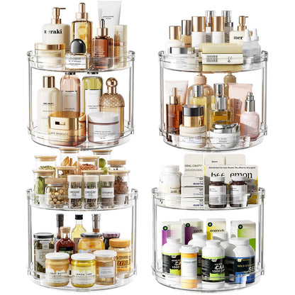 LAMU 4 Pack 10.6'' 2-Tier Lazy Susan Turntable Organizer Rotating Spice Rack Organization for Cabinet, Kitchen, Pantry, Countertop, Bathroom, Vanity, Makeup Organizer, Clear