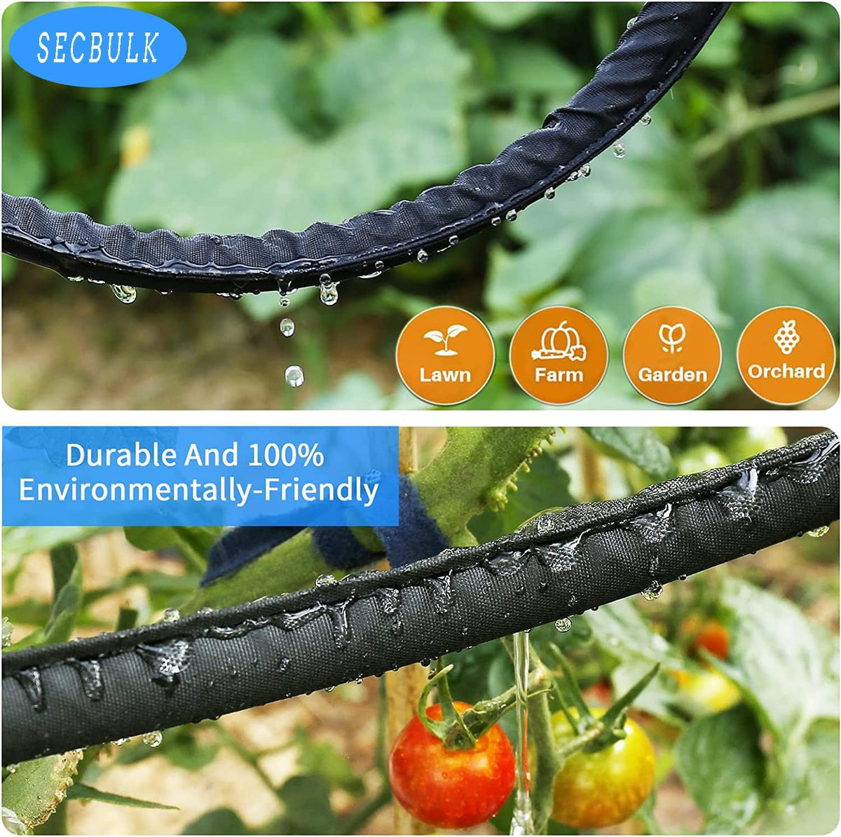 Secbulk 2025 Flat Soaker Hose - 150 ft Linkable Drip Hose for Efficient Garden Irrigation | Dual-Layer Leak-Free Design