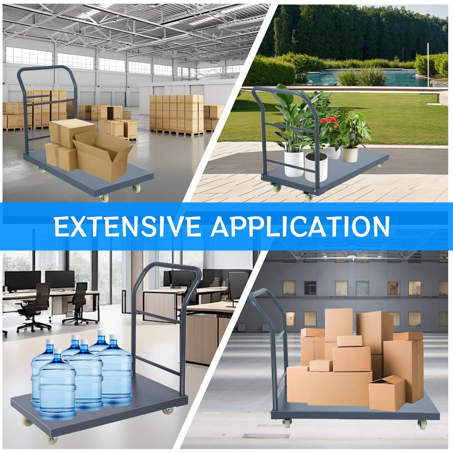 Heavy Duty Flatbed Cart 60"x30" Platform Truck with 4 Swivel Wheels, 2000 lbs Capacity Steel Hand Truck, Industrial Utility Push Cart for Warehouse Garage and Moving