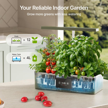 SUNCOZE Hydroponics Growing System Kit with 24W Dimmable Grow Light, 12 Pods Indoor Herb Garden with Timer & Local Time Setting, Adjustable Height, Smart Countertop Garden for Home & Kitchen, Black