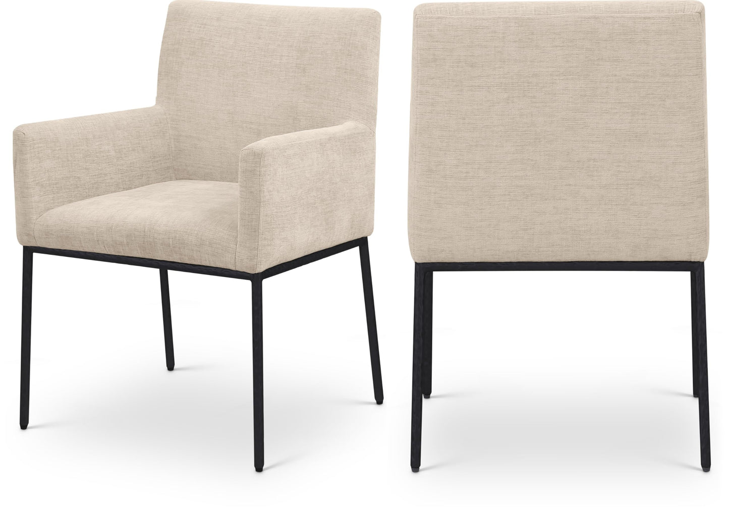 Meridian Furniture 11001Beige-C Reeves Collection Modern | Contemporary Dining Chair with Soft Beige Chenille Fabric, Matte Black Forged Iron Legs & Frame, 24" W x 24.5" D x 34" H, Beige, Set of 2