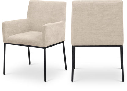 Meridian Furniture 11001Beige-C Reeves Collection Modern | Contemporary Dining Chair with Soft Beige Chenille Fabric, Matte Black Forged Iron Legs & Frame, 24" W x 24.5" D x 34" H, Beige, Set of 2