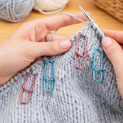LOGOFUN 50pcs Stitch Holders for Knitting Aluminum Yarn Stitch Holders Safety Pins Crochet Knitting Notions (Random Colors)