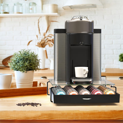Deco Brothers Crystal Tempered Glass Vertuo Pod Holder Drawer, 30 Large or 60 Small Nespresso Capsule Organizer, Black