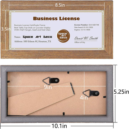 Space Art Deco, 4x9 Gold Textured Frame for Business License/Certificates, Tempered Glass, 1-Pack