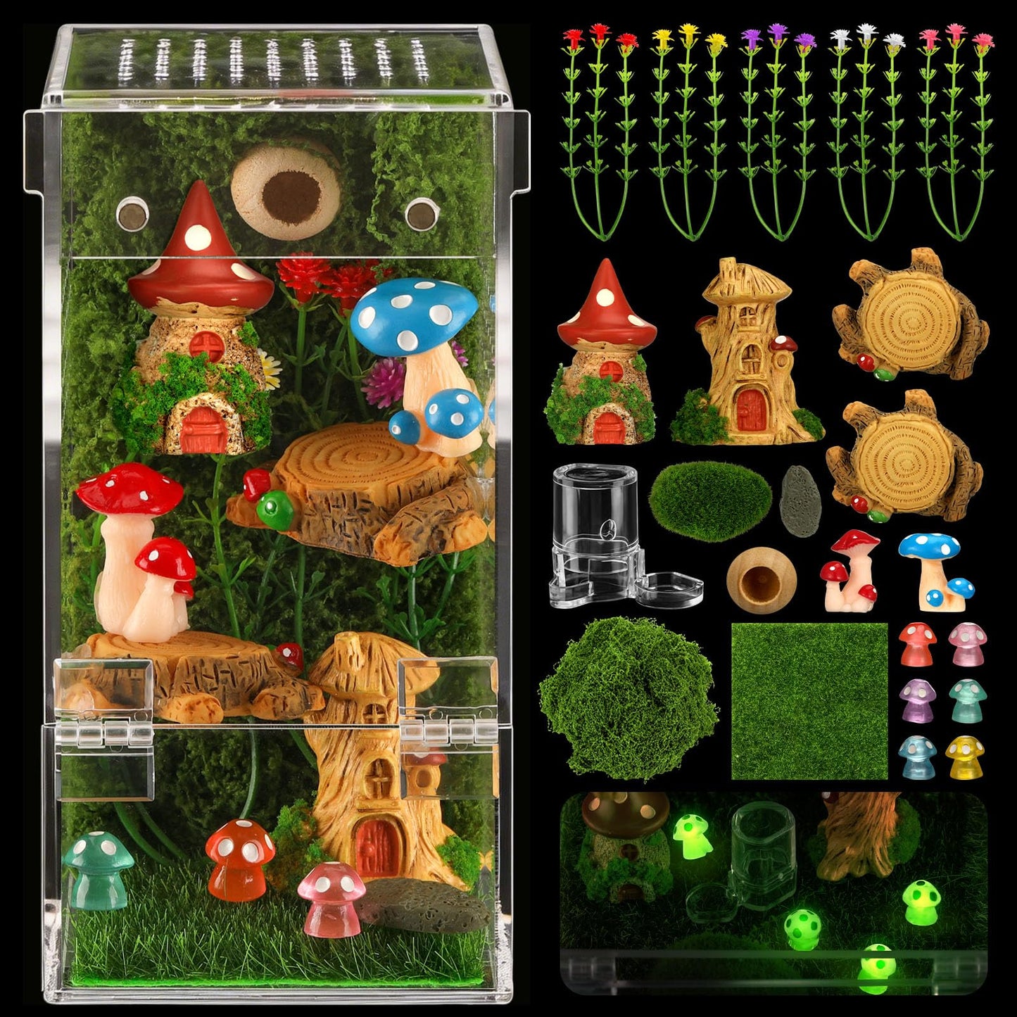 Jumping Spider Enclosure Kit Acrylic Terrarium Reptile Enclosure Accessories Insect Habitat for Mantis Tarantula Snail (Small)