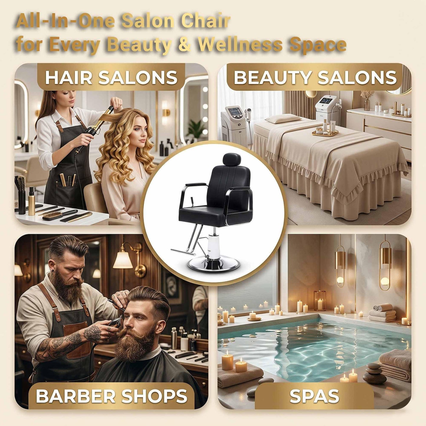 Barber Chair with Heavy Duty Hydraulic Pump, Reclining Salon Chair for Hair Stylist, 360° Swivel 90°-140° Backrest Reclining Chairs, Portable Height Adjustable Hair Chair for Barbershop (Black)