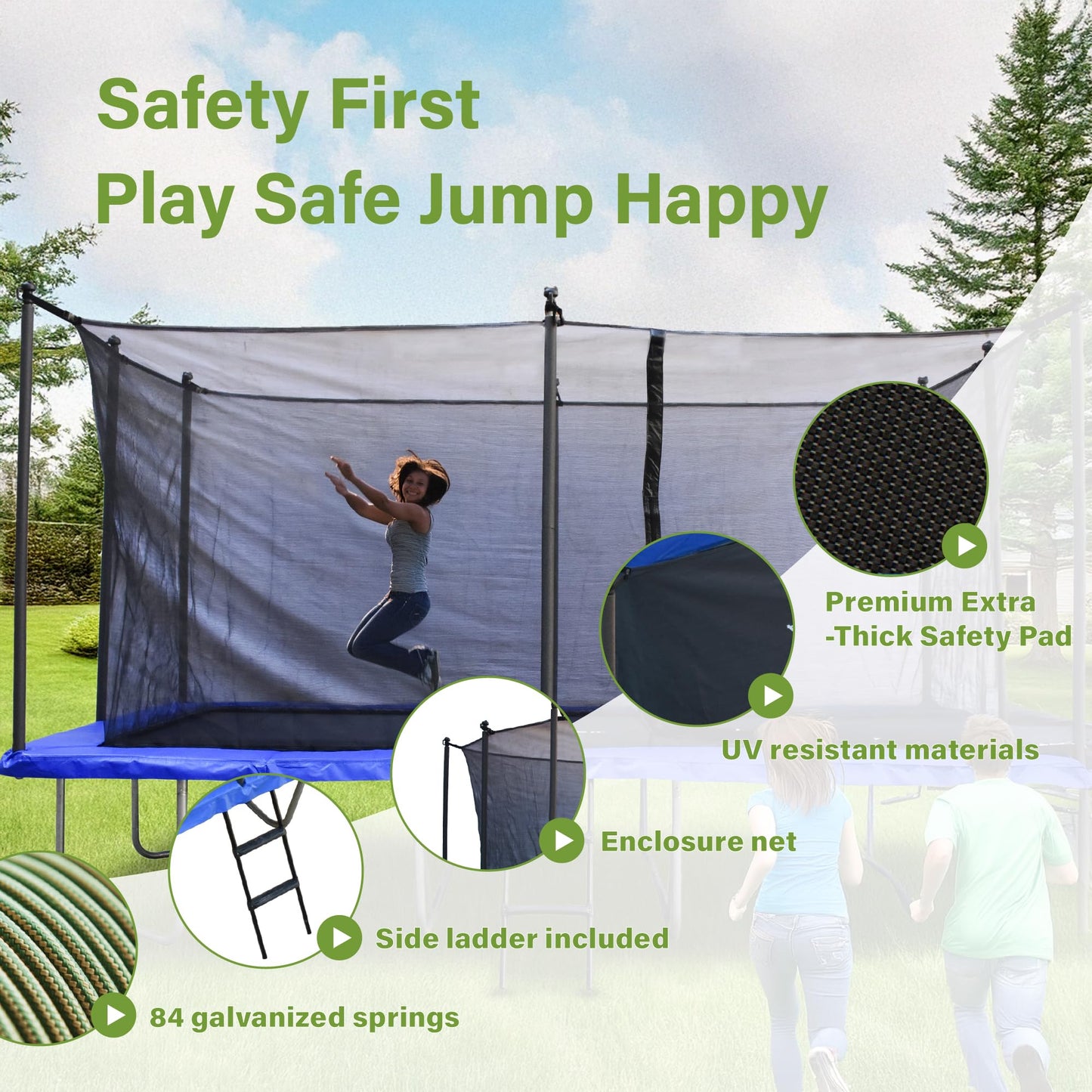 Teamson by Crowntec 15x9FT Large Rectangular Trampoline with Enclosure Net & Ladder, for Outdoor Use, Black