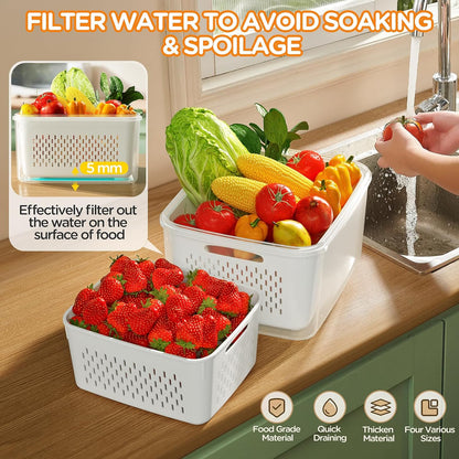 Skiennix 6 PCS Fruit Storage Containers - Leakproof Design with Removable Colanders | Keep Produce Fresh Longer