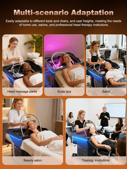 QEGOON Professional Head Spa Equipment, Portable Shampoo Bowl with LED Light Therapy, 60L Large Water Tank, Constant Temperature Water Circulation Shampoo Station for Beauty Salons Spas