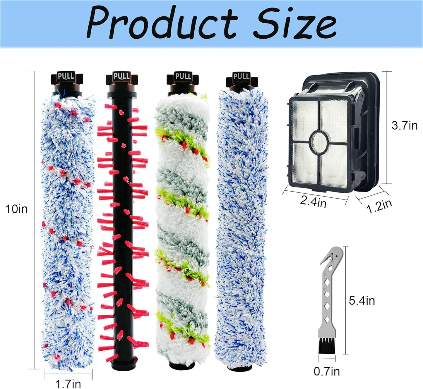 Replacement Parts for Bissell CrossWave 2024 Model 3888A, 4 Brush Rolls, 2 Filters, 1 Cleaning Brush