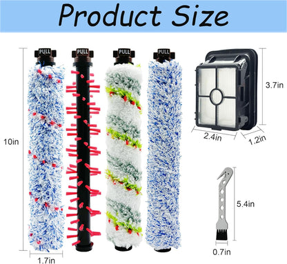 Replacement Parts for Bissell CrossWave 2024 Model 3888A, 4 Brush Rolls, 2 Filters, 1 Cleaning Brush