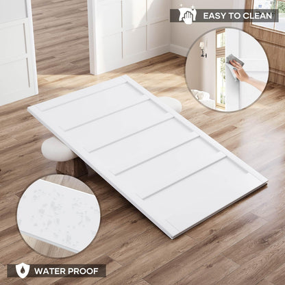 ROYMELO 54x84 Inch White Sliding Barn Door Slab with 9ft Hardware Kit Included, 5-Panel, MDF Wood Panel Covered with Water-Proof Scratch-Proof PVC Surface, Simple DIY Assembly