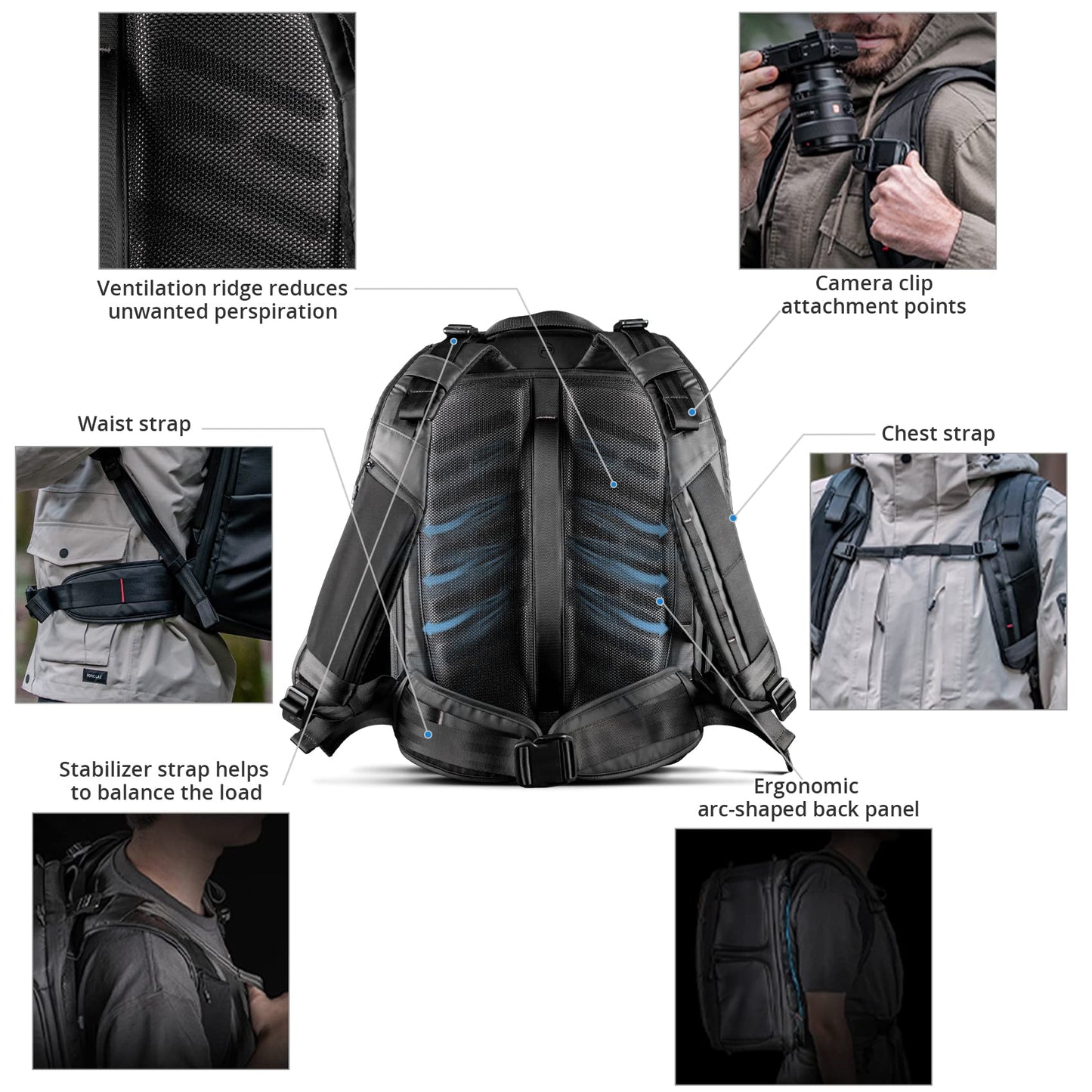 PGYTECH OneMo 2 25L-33L Camera Backpack with Shoulder Bag+Wash Pouch Hanging Toiletry Bag for Men, Waterproof Dopp Kit Travel Makeup Bag Organizer for Toiletries & Cosmetics, Black