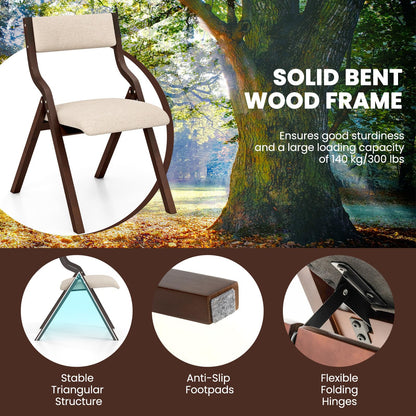 Giantex Folding Dining Chairs Set of 4, No Assembly Folding Chairs w/Linen Padded Seats, Wood Foldable Kitchen Chairs, Easy to Store Extra Event Chairs, Padded Folding Chair for Wedding Guests Party