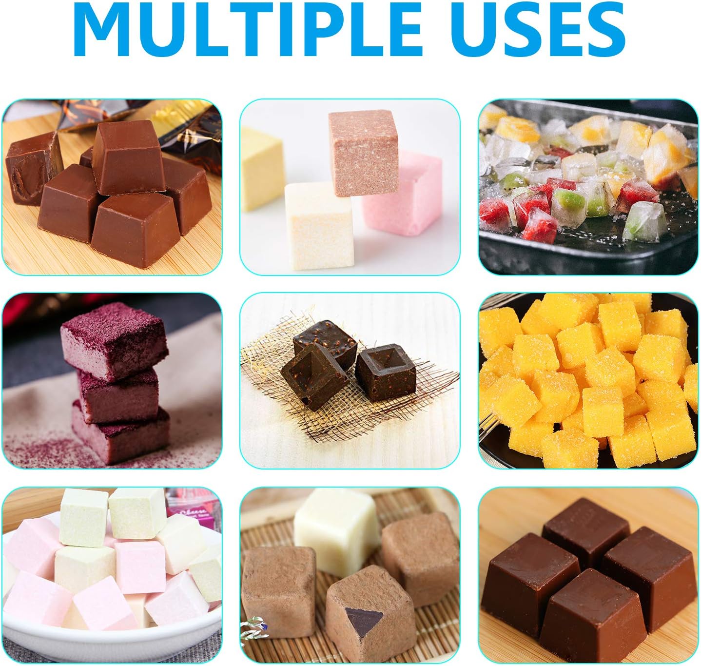 Silicone Candy Molds, 2 Pack 126-Cavity Mini Square Chocolate Molds for Gummy Jelly Truffles, Pralines, Caramels