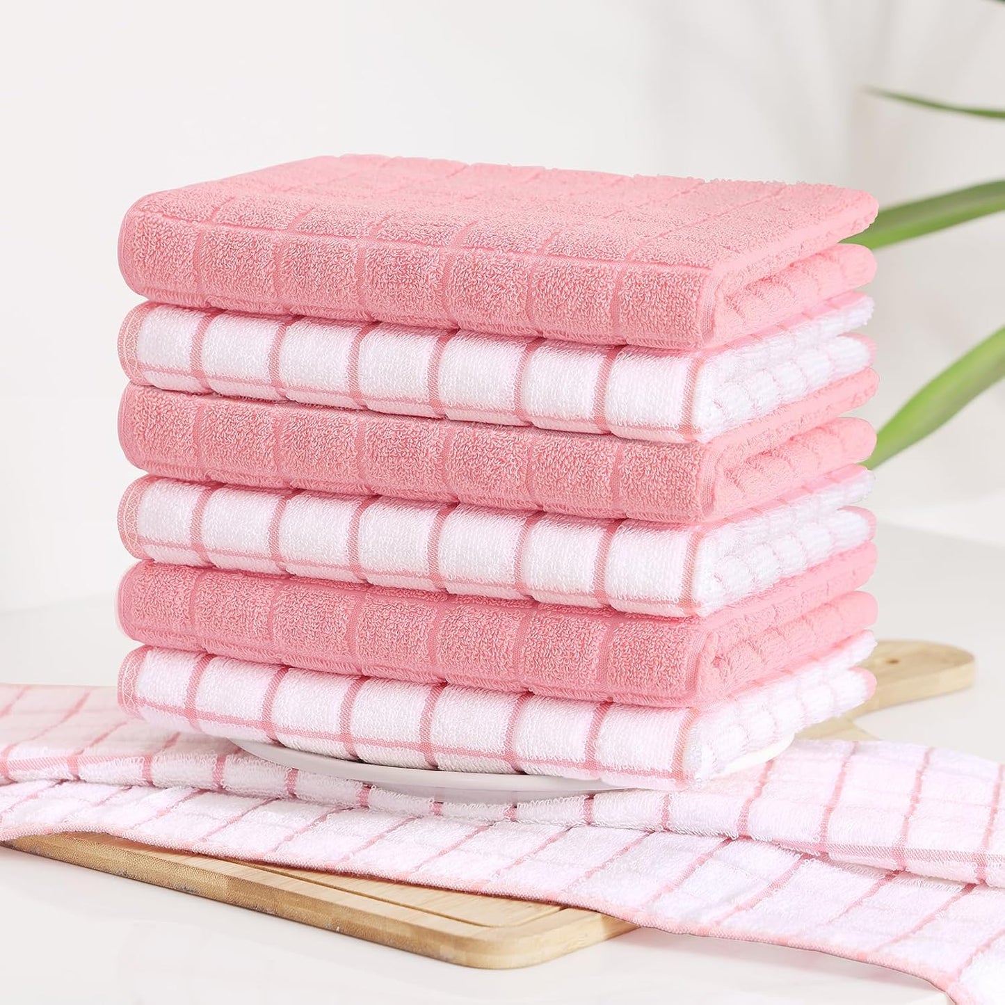 16"x 28", 390 6 Pack Homaxy Premium Cotton Kitchen Towels Large Natural Ring Spun GSM Dish Towels, Super Absorbent