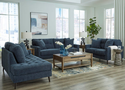 Signature Design By Ashley Bixler Classic Tufted Right-arm Facing Corner Chaise with Tapered Legs and Removable Cushions, Blue