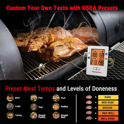 ThermoPro TP25 650FT Wireless Meat Thermometer with 4 Probes, Bluetooth Meat Thermometer for Cooking, BBQ Oven Food Smoker Thermometer Rechargeable