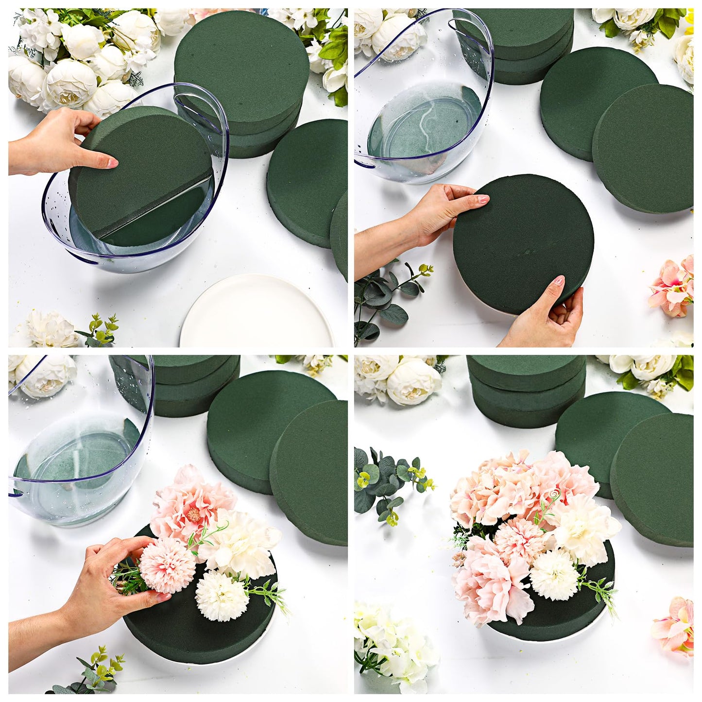 Frienda 6 Pieces Floral Foam Blocks for Artificial Flowers,Thanksgiving Christmas Party Supplies, Dry & Wet Floral Foam Round Kit for Flower Arrangement Wedding Decoration(8 x 1.57 Inch)