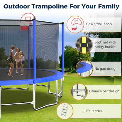 Tatub Upgrade 16FT Trampoline for Kids and Adults, Outdoor Recreational Trampolines with Basketball Hoop & Enclosure Net, Blue