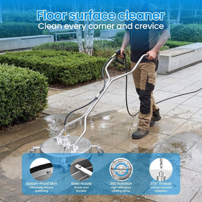 24''Pressure Washer Surfaces Cleaner, 4500PSI Stainless Steel Surfaces Cleaner Attachment with Wheels, Power Washer Accessory for Driveway Sidewalk Curb Deck Patio Cleaning, 3/8'' Quick-Connect