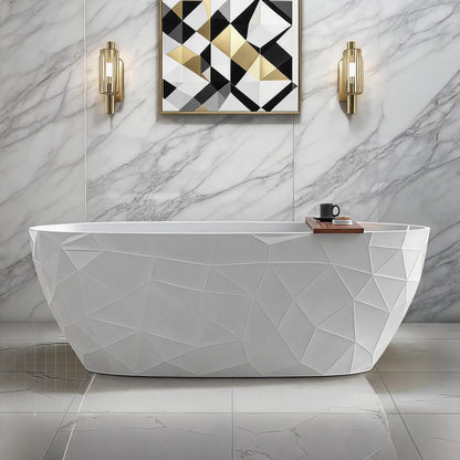 GarveeHome 67 Inch Acrylic Freestanding Bathtub with Diamond-Look Glossy Finish – Modern Deep Soak All White Luxury Tub Featuring Chrome Pop-Up & Overflow Drain for Bathrooms