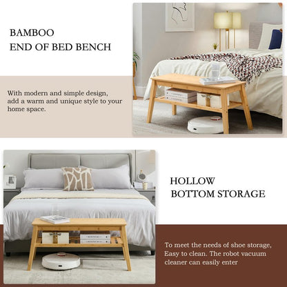 Nnewvante Bamboo Entryway Bench, 33.46" Indoor Storage Bench, Small Wood Benches for Living Room, Bedroom, Dining Room, Hallway, Outdoor Wooden Bench, Holds up to 300lbs