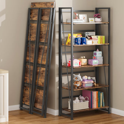 BHG Vintage Multifunctional Folding Bookshelf, No-Assembly Plant Stand Storage Rack Shelves for Home Office (Fire, 5-Tier)