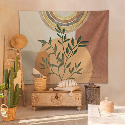 SUOTEMEIFEI Boho Plant Art Tapestry,retro Plants Tapestry Sunset Landscape Abstract Aesthetic Wall Bedroom Living Room Decor College Dorm Wall Hanging