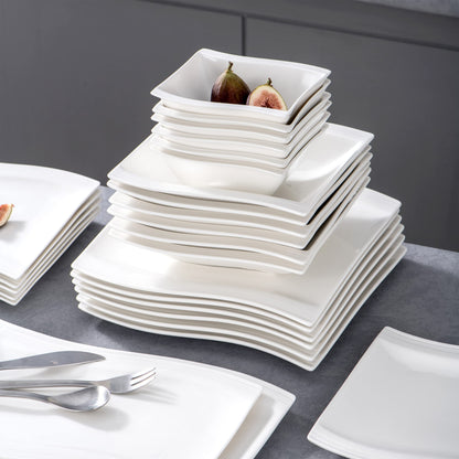 MALACASA 30 Piece Ivory White Dinnerware Sets Bundle with 26 Piece Plates and Bowls Sets, Series FLORA