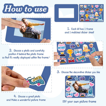 Set 24 Frames Fathers Day Crafts for Classroom with 264 Stickers, Easy DIY Project Fathers Day Gifts Bulk, Manualidades para El Dia Del Padre, DIY Ideas for Dad Kit (Paper Frame, Fit 2.6x4" Photo)