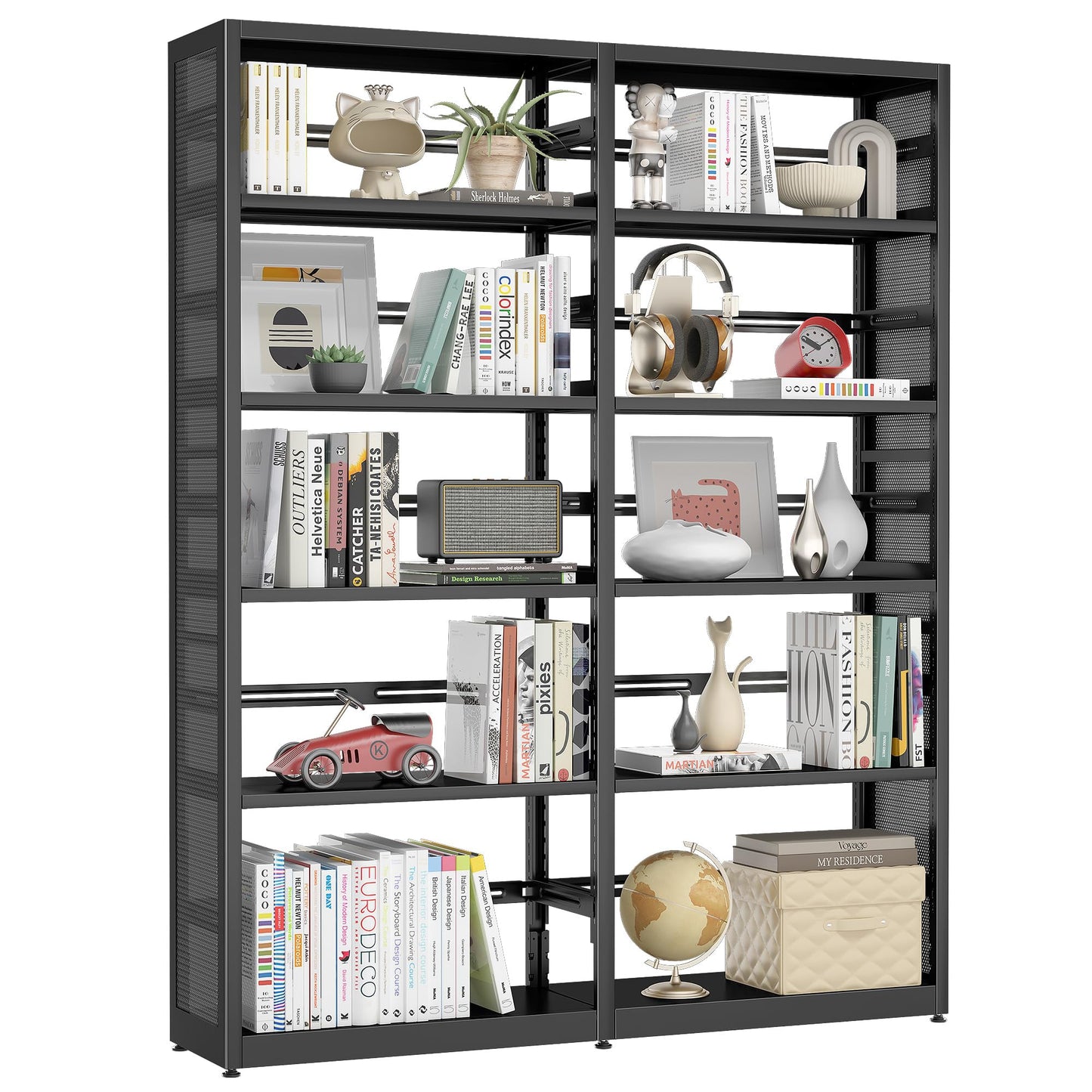 5 Tiers Bookshelf, 68" Metal Storage Book Rack, Black Modern Display Bookshelves with Adjustable Shelves, Steel Rack, Bookcase Storage Organizer for Library, Office, Kitchen, Study Room, Home Office