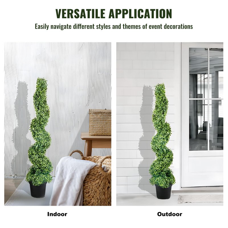 VEVOR Artificial Boxwood Spiral Topiary Trees, 4ft Tall (2 Pieces) Faux Plant Outdoor, All-Year Green Fake Plant with Replaceable Leaves for Decorative/Indoor/Porch/Garden
