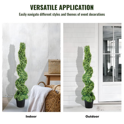 VEVOR Artificial Boxwood Spiral Topiary Trees, 4ft Tall (2 Pieces) Faux Plant Outdoor, All-Year Green Fake Plant with Replaceable Leaves for Decorative/Indoor/Porch/Garden