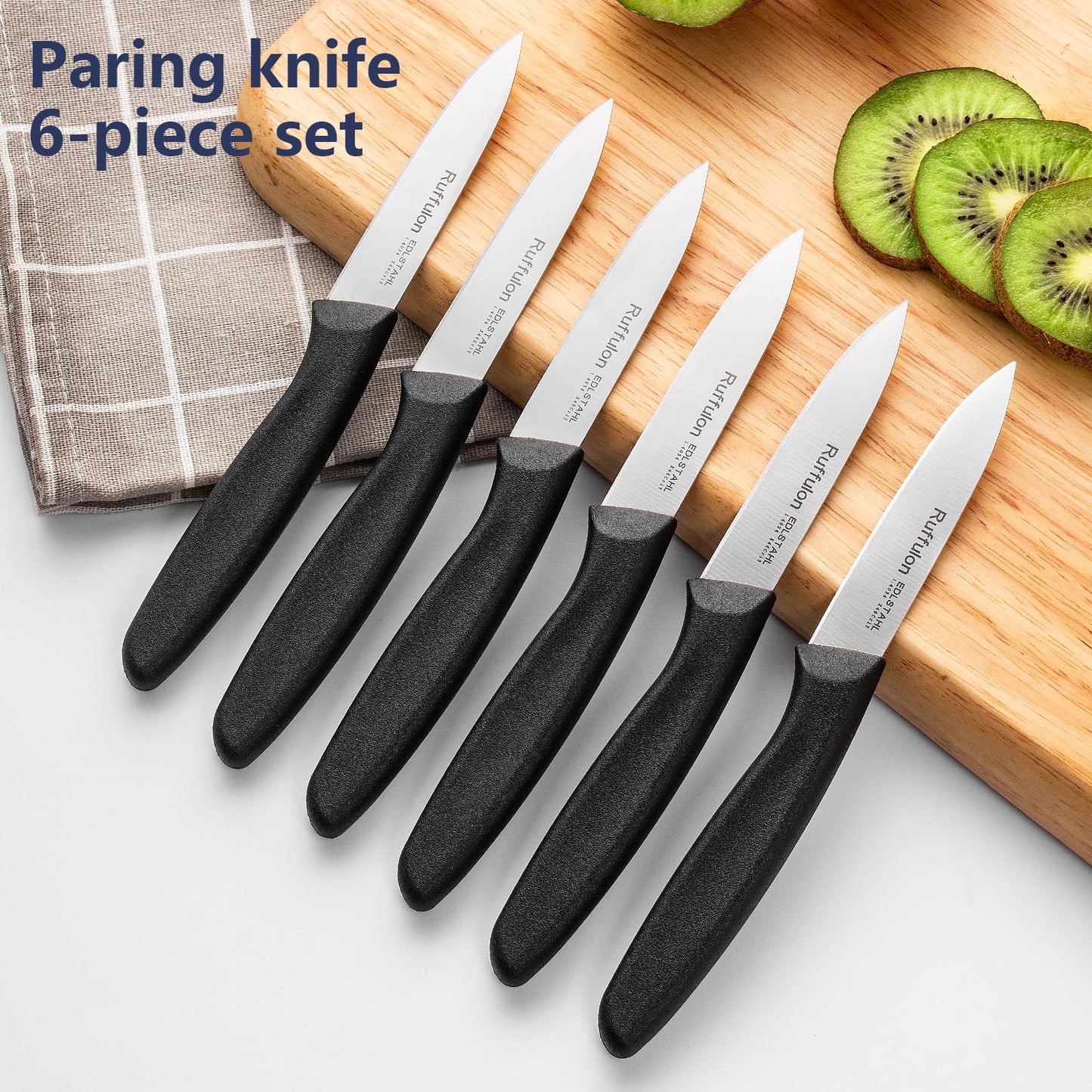 Ruffulon Paring Knife Fruit Knife Set (12 Pieces), Ultra Sharp Stainless Steel Vegetable and Fruit Knife with PP Plastic Ergonomic Handle for Cutting Fruits and Vegetables.