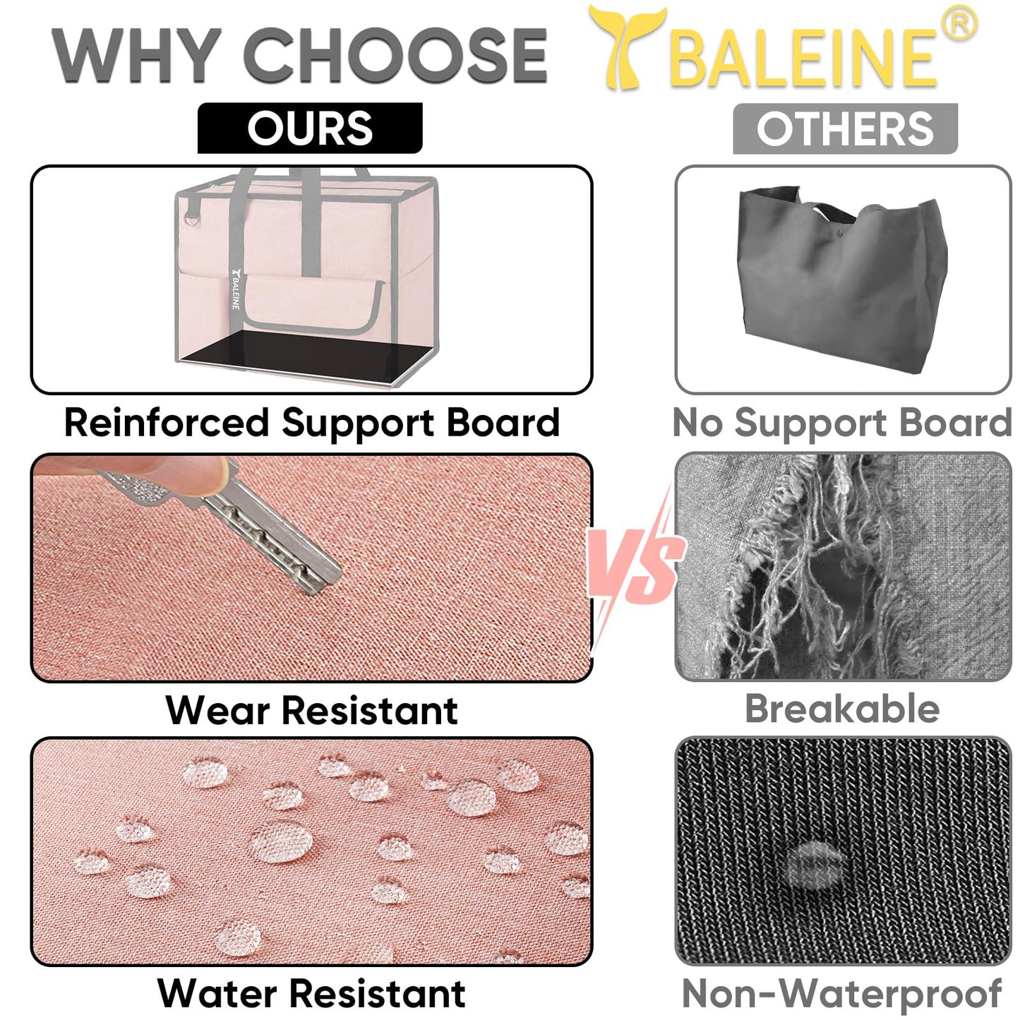 BALEINE Large Utility Tote Bag with Reinforced Bottom, Multi-Pockets and Top Zipper Closure, Perfect for Teachers, Nurses, Travel, Work - Water-Resistant (Large, Black)