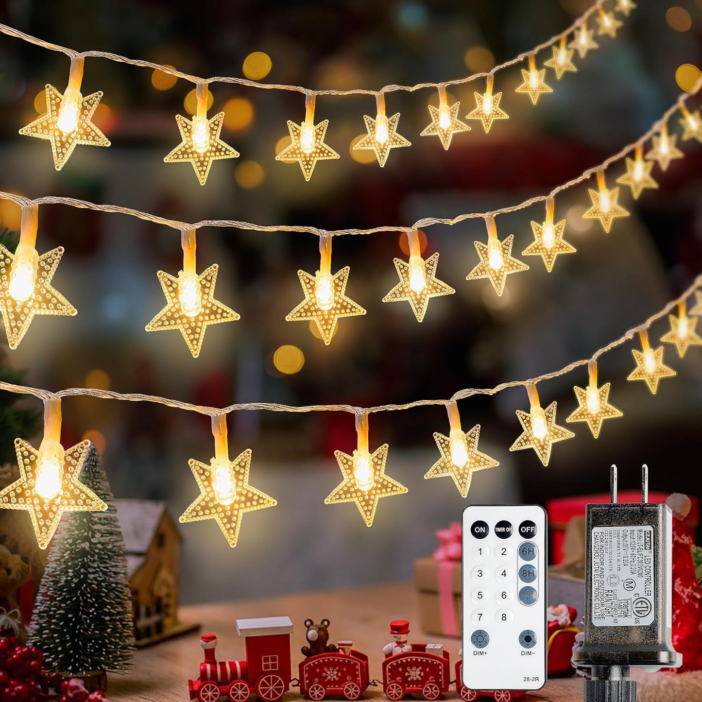 syosupviry in,39ft 100LED Star String Lights Plug Fairy Lights with Remote, Hanging Star Decorations Lights Waterproof
