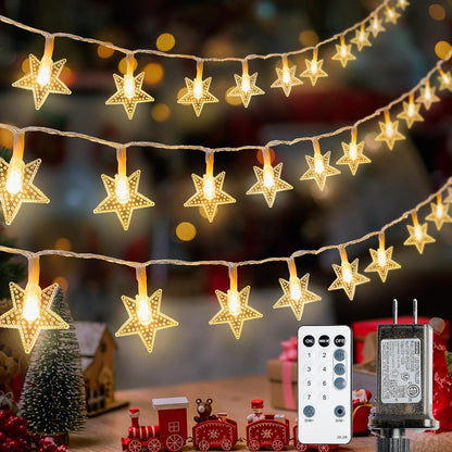 syosupviry in,39ft 100LED Star String Lights Plug Fairy Lights with Remote, Hanging Star Decorations Lights Waterproof
