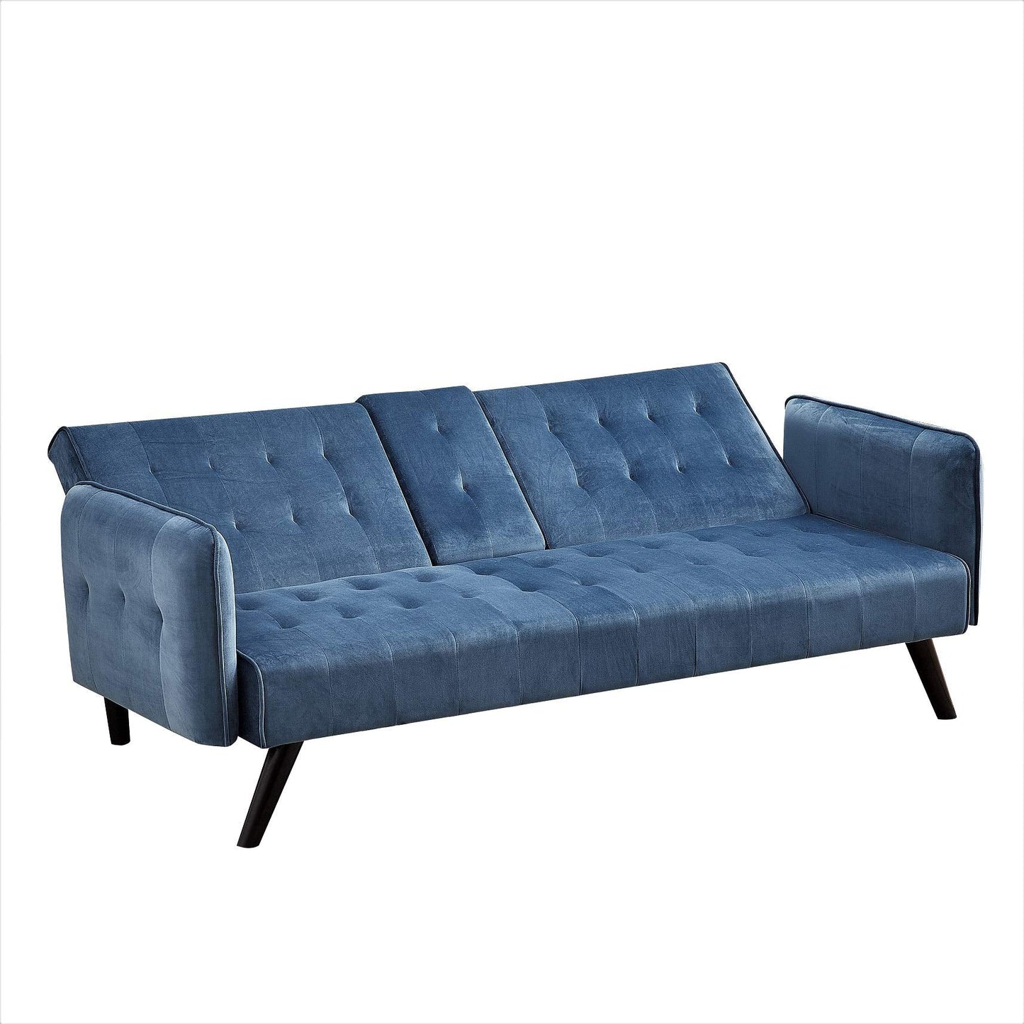 Container Furniture Direct Mid-Century Modern Velvet Uphostered Sofabed, Blue Mist
