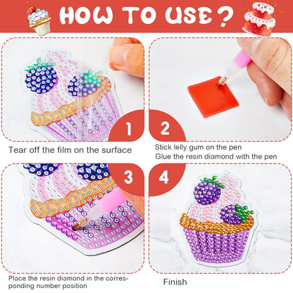 Xuhal 16 Pcs Diamond Painting Magnets DIY Diamond Painting Kits for Gem Art Magnet Fridge Stickers for Beginners Adults DIY Crafts Party(Cupcake)