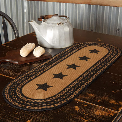 13"x36" VHC Brands Farmhouse Primitive Jute Black Textured Table Runner w/Stenciled Stars