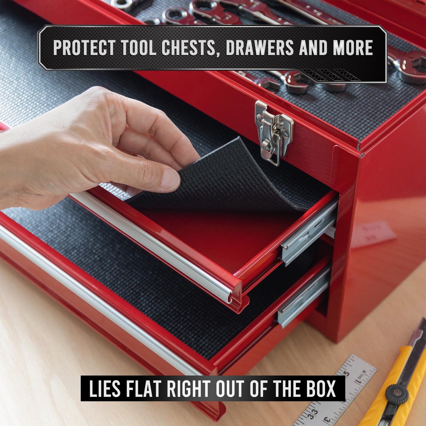 Precision Defined Professional Grade Tool Box Liner, 16 ft x 16", Black | Tool Box Drawer Liner, Shelf Liner Non Slip Mat, Thick Cabinet Shelf Liner, Toolbox Drawer Liner