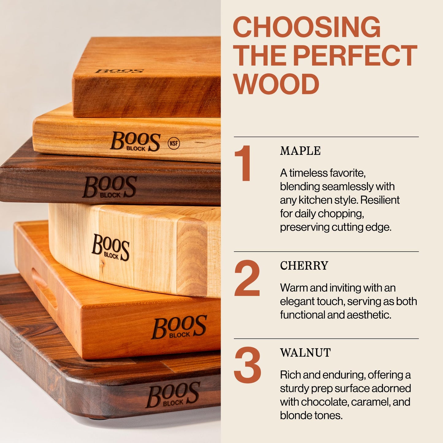 John Boos CCB Series Square Wooden Maple Cutting Board 15”x15” – 3” Thick, 19-lb Reversible Butcher Block with End-Grain & Finger Grips – Made in the USA
