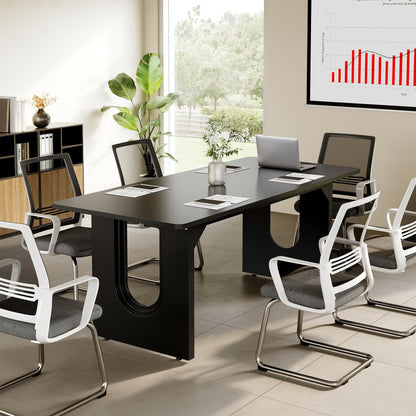 LITTLE TREE 70.8-Inch Home Office Desk, White Computer Desk with Storage, Study Writing Work Desk for Home Office, Spacious Modern Simple Desk, Black