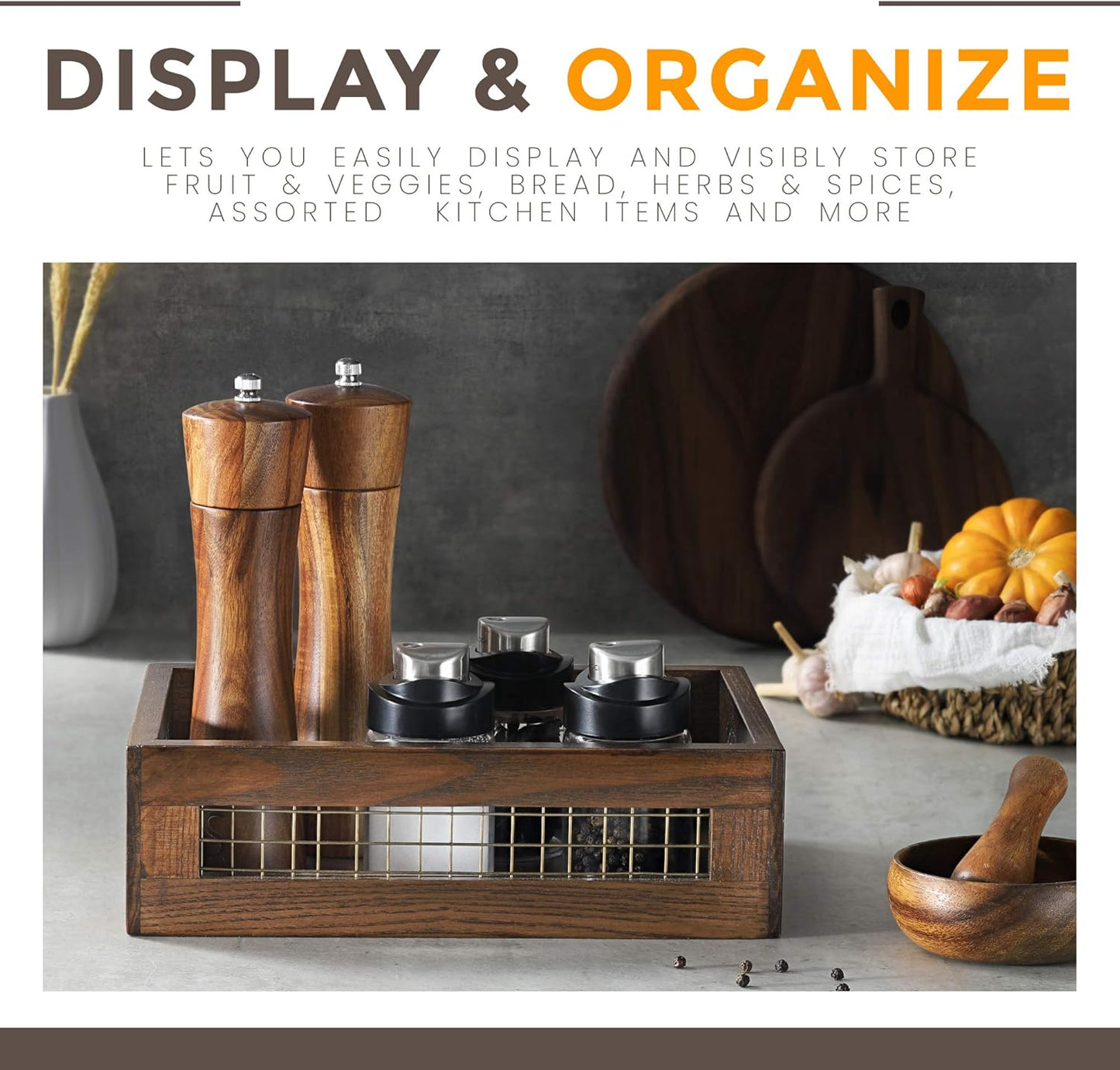 Set of 2 Wooden Countertop Baskets for Kitchen, Bathroom, Pantry | Rustic Nesting Boxes, Wall Mount Upgrade
