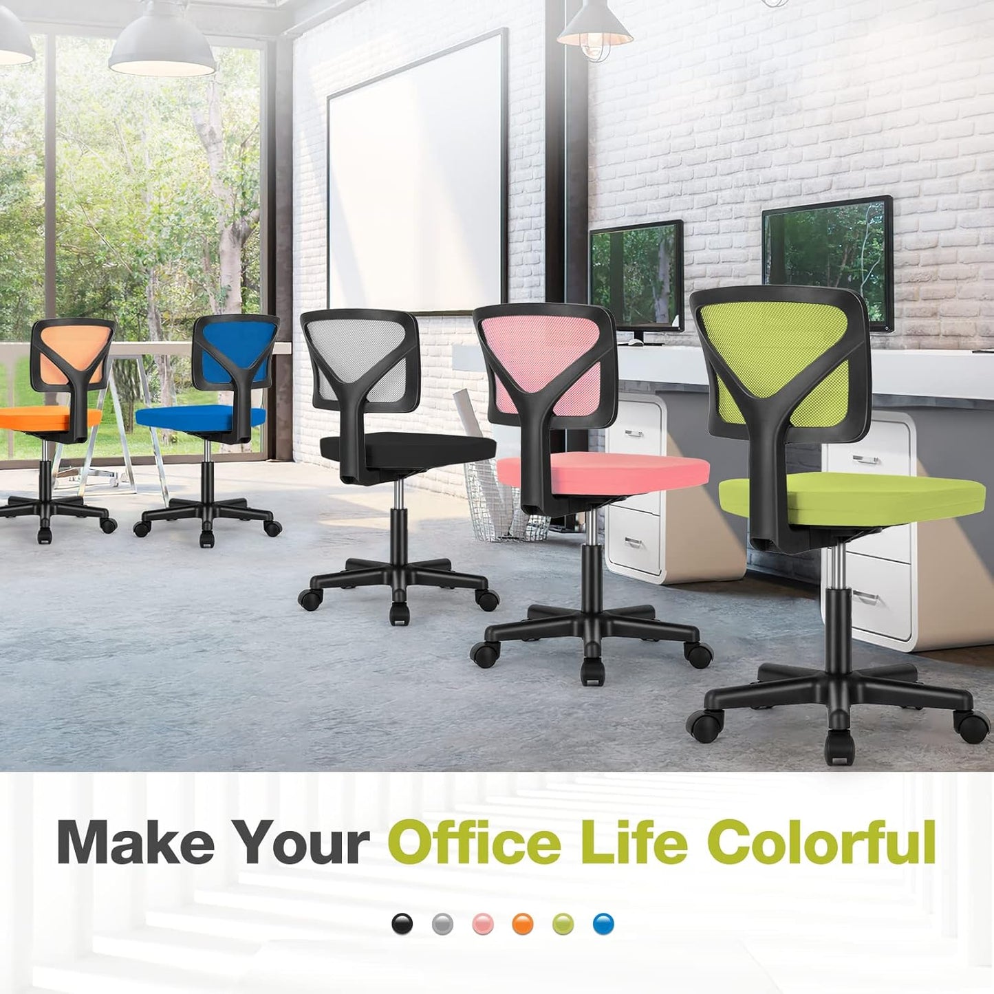 Home Office Chair Mesh Armless Computer Desk Chair, Ergonomic Task Rolling Swivel Chair with Lumbar Support, Green