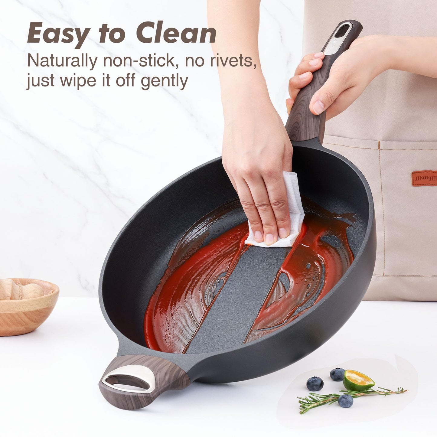SENSARTE Nonstick Frying Pan Skillet with Lid, 13.3 Inch Large Deep Frying Pan, 6 Qt Non Stick Saute Pan with Cover, Induction Pan, Healthy Non Toxic Cooking Pan with Helper Handle, PFOA PFOS Free
