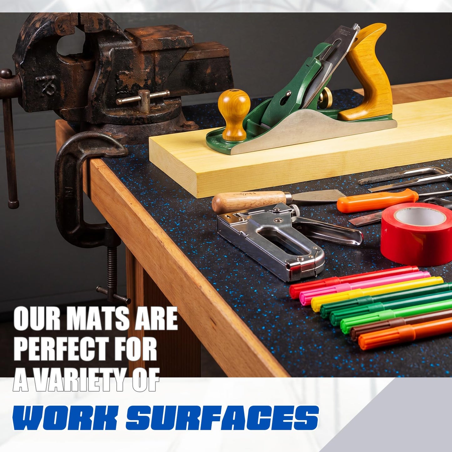 Drydiet Rubber Workbench Mat 24 x 60 Inch / 5 x 2 Feet, Heavy-Duty Work Bench Mat, Shock-Absorbing, Non-Slip, Easy Clean, Cuttable, for Protect Tool Workbench from Paint Woodwork Garage Craft Build