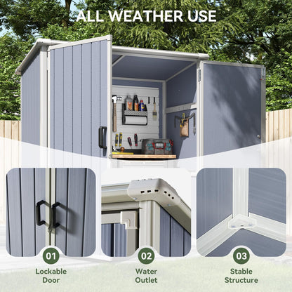 Aoxun 5 x 3 FT Outdoor Storage Shed, Resin Shed with Floor & Lockable Doors, Small Garden Shed Waterproof Plastic Tool Shed with Sloped Roof for Backyard, Garden, Patio, Lawn, Grey